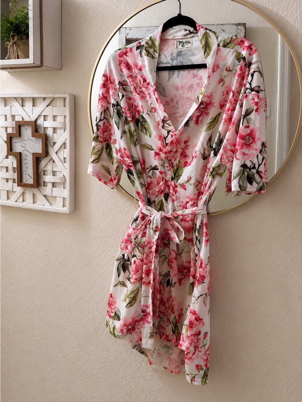 Show Me Your Mumu Floral Kimono Robe One Size Pink Peony Tie Waist Cottagecore